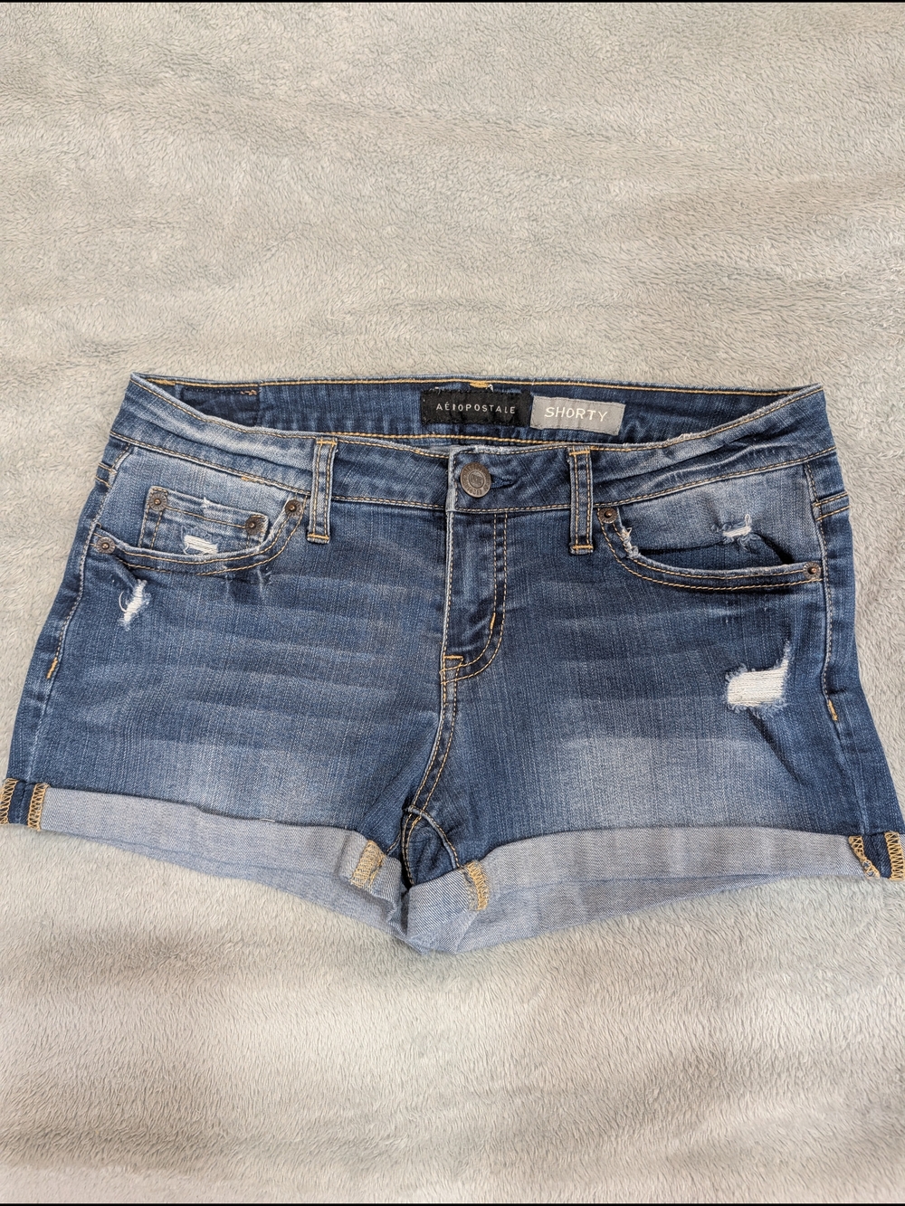 Aeropostale Blue Ripped Cuffed Denim Shorties